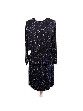 YAS Tall Starling Open Back Ruffle Waist Navy Blue Long Sleeve Dress NWT